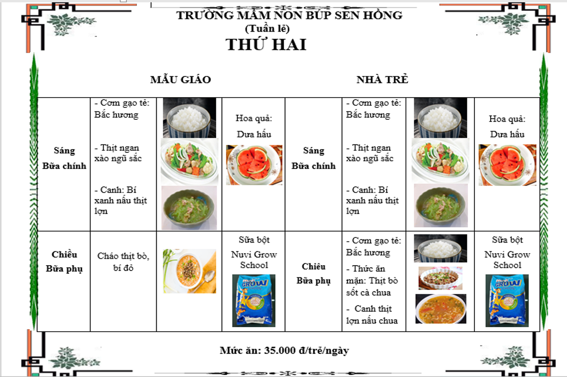 THỰC ĐƠN CỦA BÉ