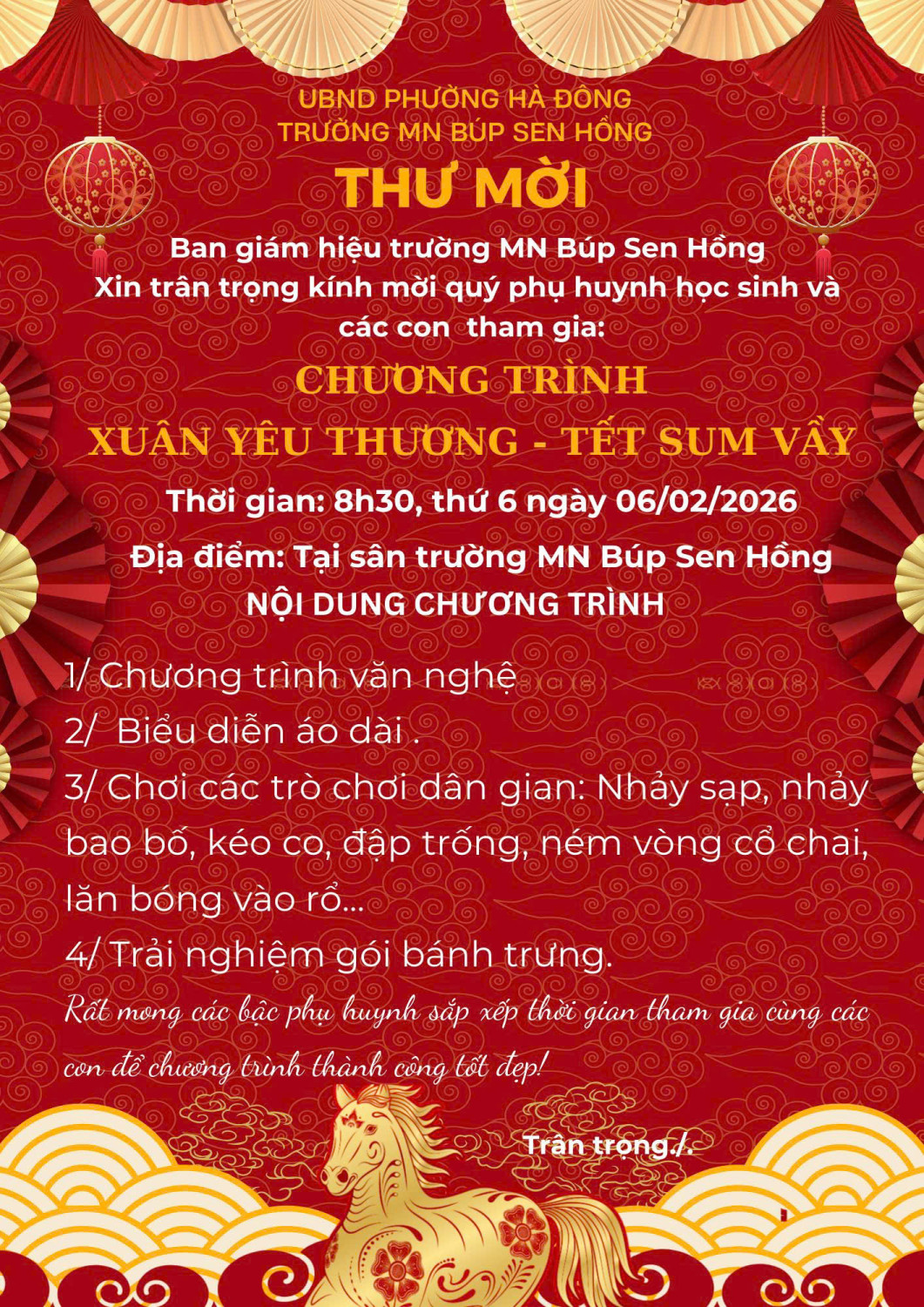 THƯ MỜI CHƯƠNG TRÌNH "xUÂN YÊU THƯƠNG - TẾT SUM VẦY"
